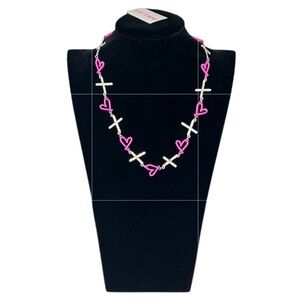 Betty Johnson - ‘X❤️X❤️ ’ embellished necklace. Silver/Pink. NWT